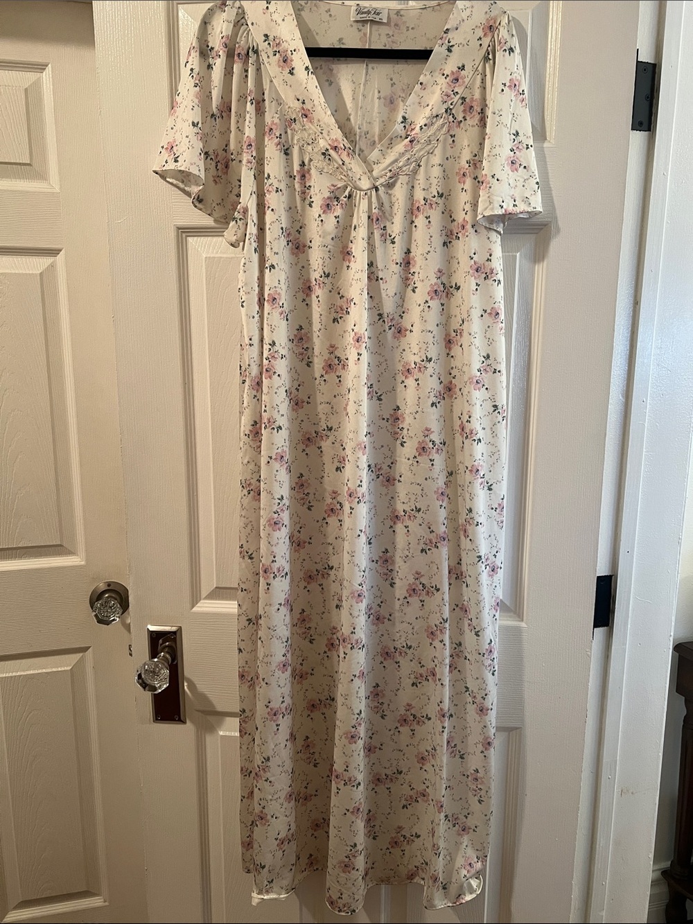 Vintage Vanity Fair Cream Nightgown with Pink Floral Print